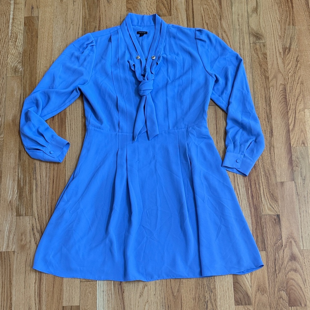 ANN TAYLOR Women's Periwinkle Tie-Neck Long Sleeve Dress, Size 12